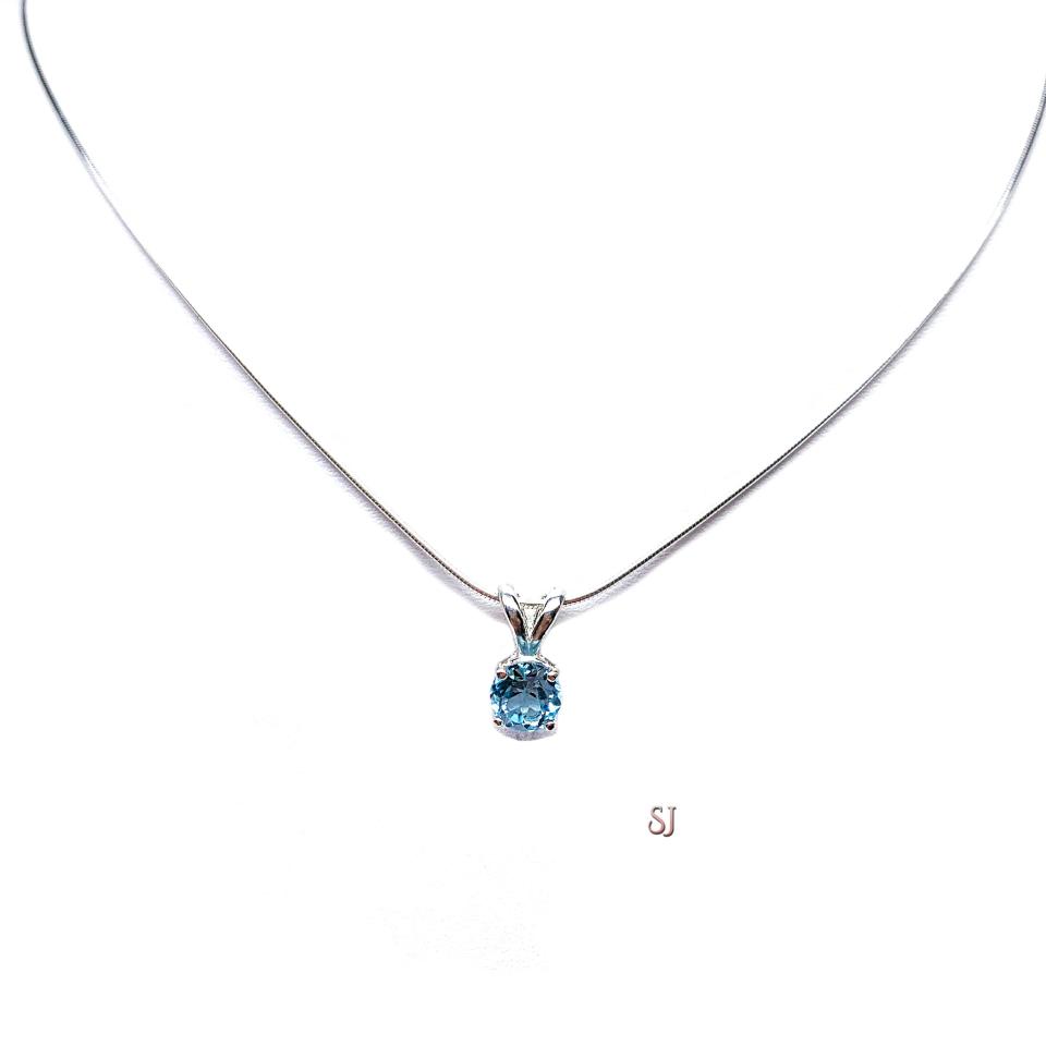 Sky Blue Topaz Pendant Sterling Silver Necklace Round 6mm March Birthstone Alternative Pendant