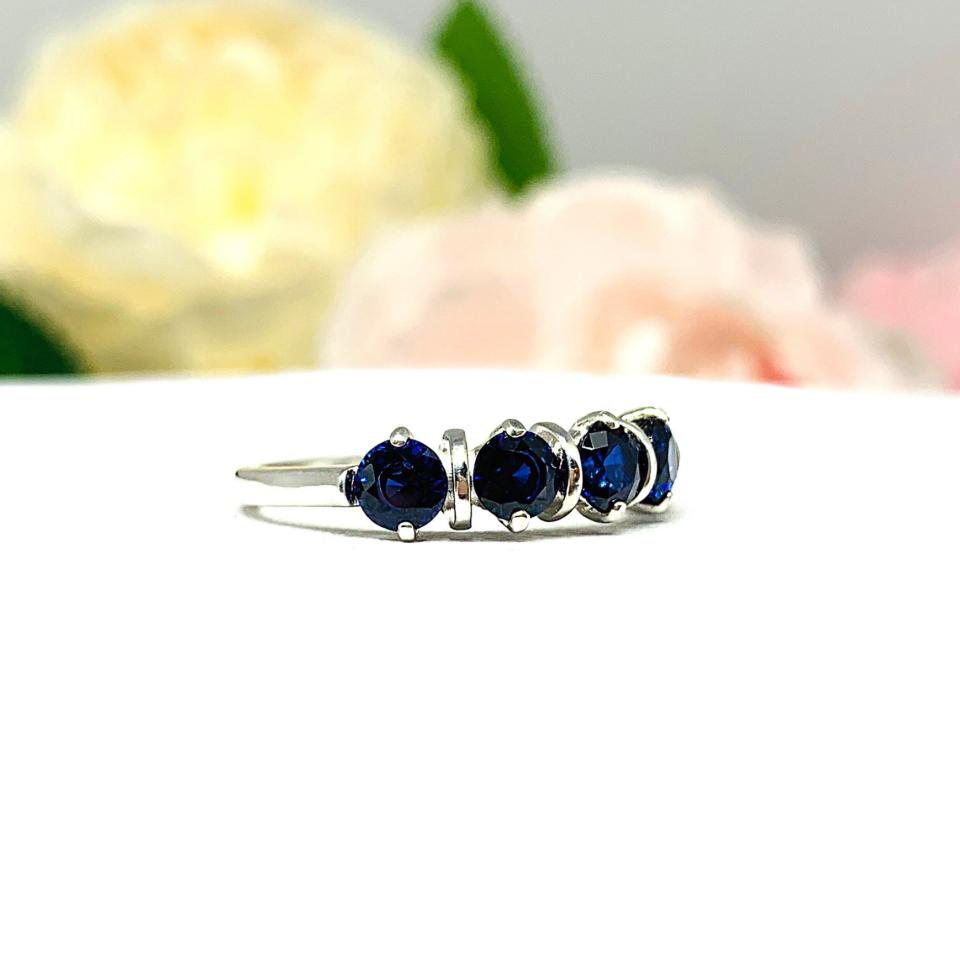 Lab Blue Sapphire 5 Stone Ring Sterling Silver September Birthstone 4mm Round SIZE 7 FINAL SALE