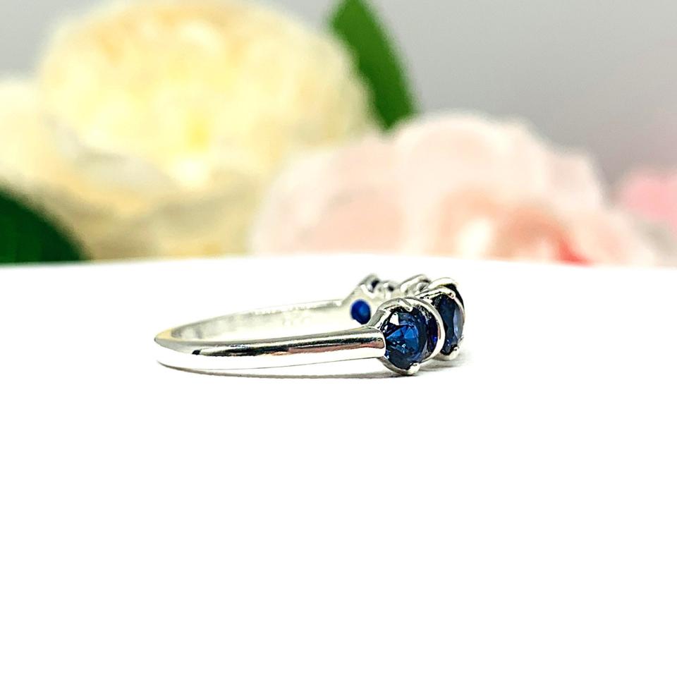Lab Blue Sapphire 5 Stone Ring Sterling Silver September Birthstone 4mm Round SIZE 7 FINAL SALE