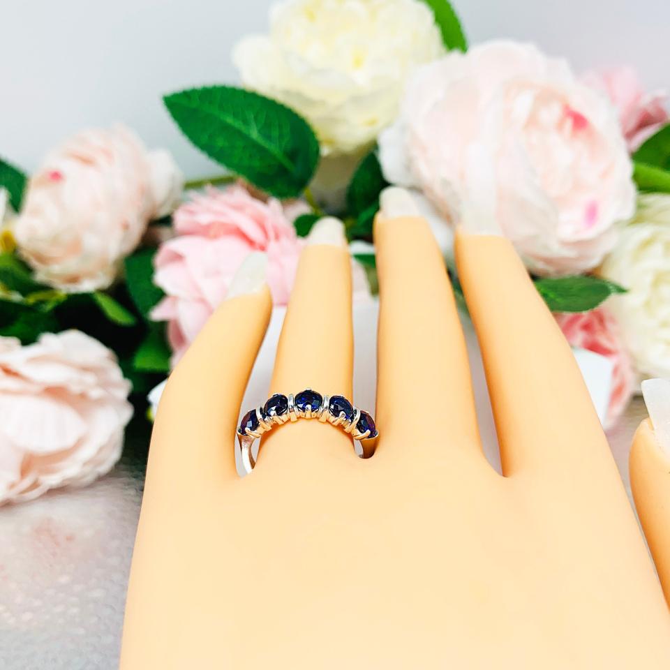 Lab Blue Sapphire 5 Stone Ring Sterling Silver September Birthstone 4mm Round SIZE 7 FINAL SALE