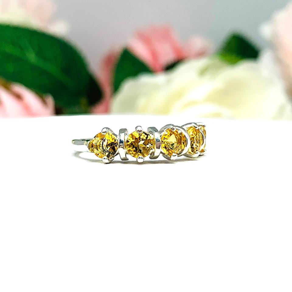 Citrine Five Stone Sterling Silver Ring Natural 4mm Round November Birthstone SIZE 7 FINAL SALE