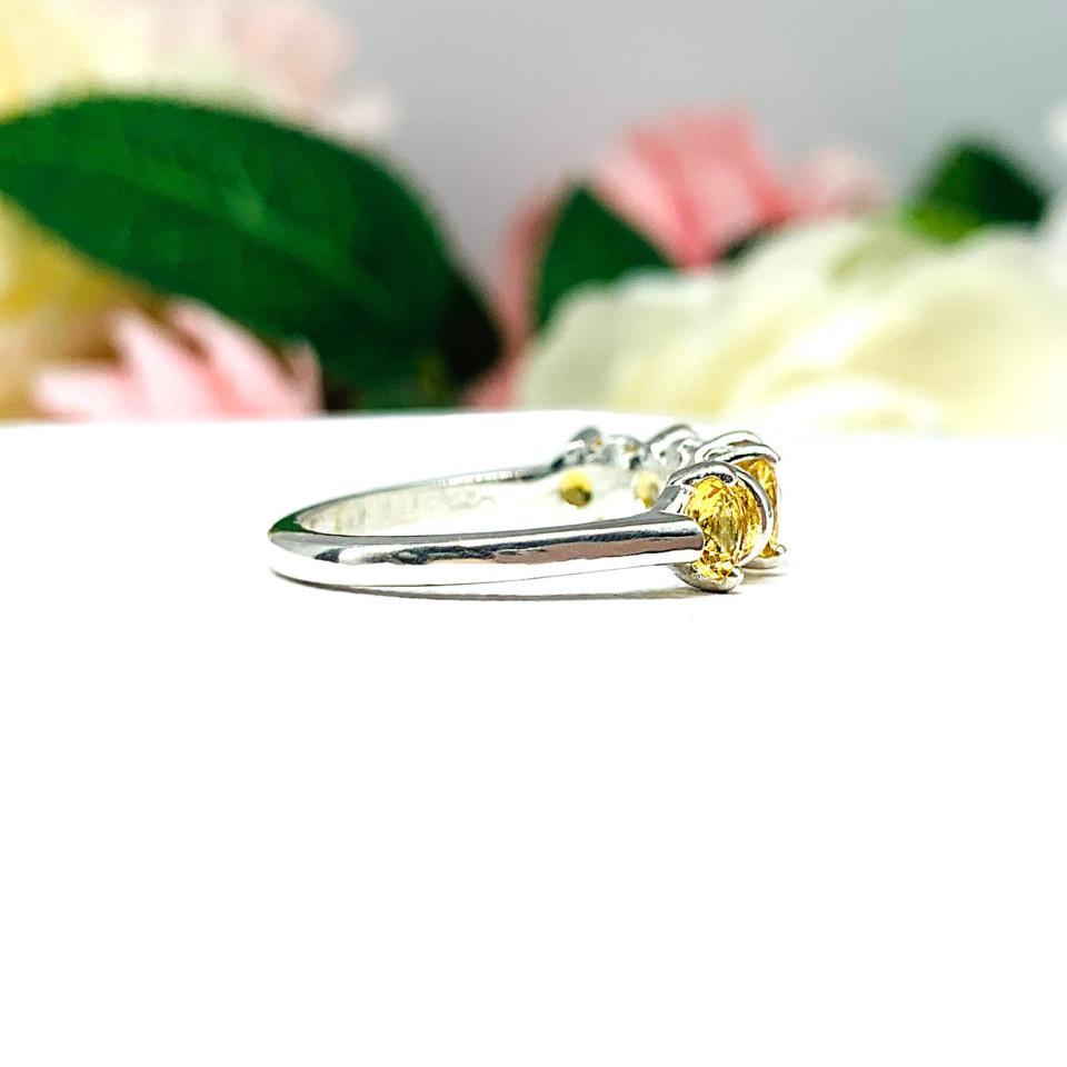 Citrine Five Stone Sterling Silver Ring Natural 4mm Round November Birthstone SIZE 7 FINAL SALE