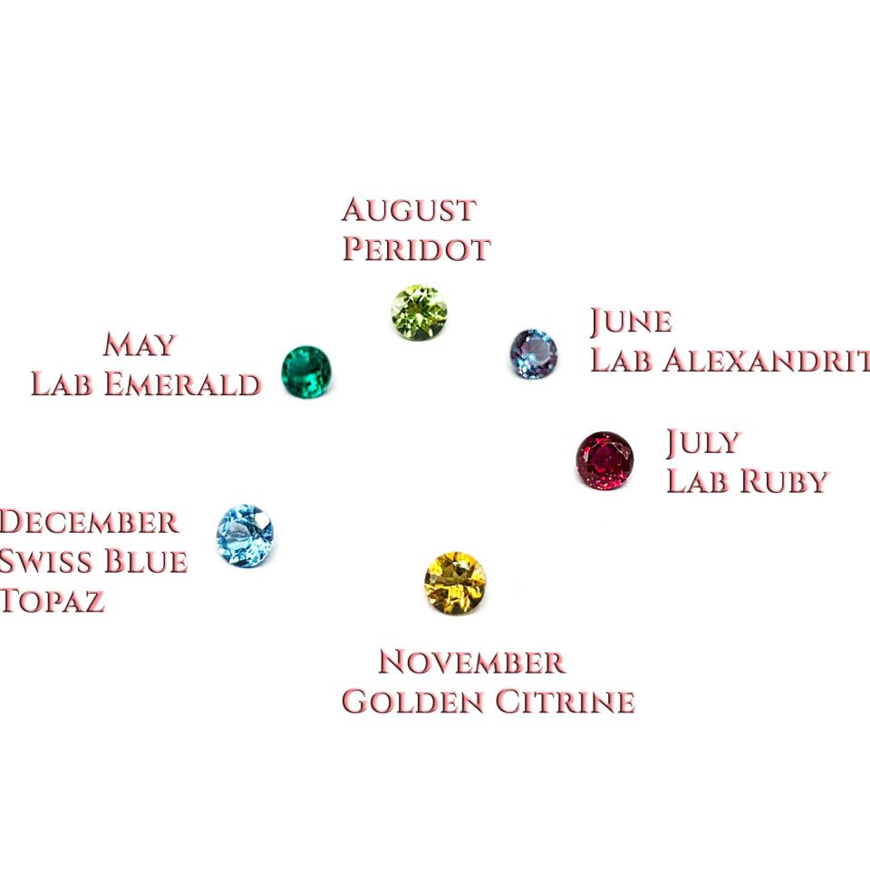 Three Stone Mother Family Birthstone Ring 4mm Round