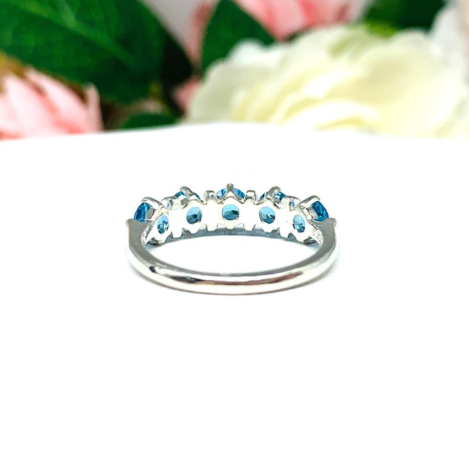 Swiss Blue Topaz Five Stone Sterling Silver Ring 4mm Natural Round December Birthstone SIZE 7 FINAL SALE