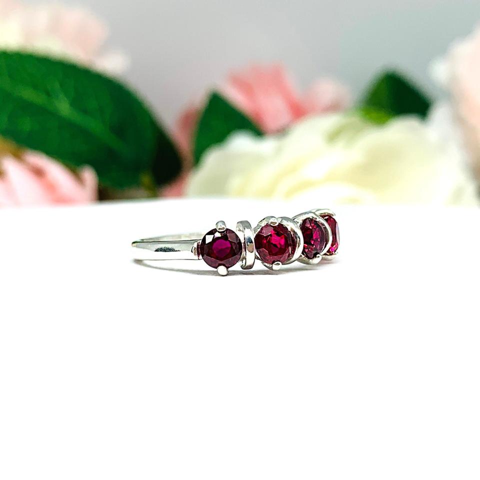 Lab Created Ruby 5 Stone Sterling Silver Ring July Birthstone Round 4mm Size 7 FINAL SALE