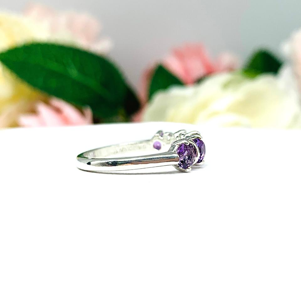 African Amethyst Five Stone Sterling Silver Ring Natural 4mm Round February Birthstone SIZE 7 FINAL SALE