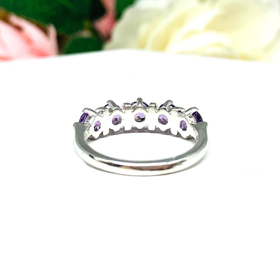 African Amethyst Five Stone Sterling Silver Ring Natural 4mm Round February Birthstone SIZE 7 FINAL SALE