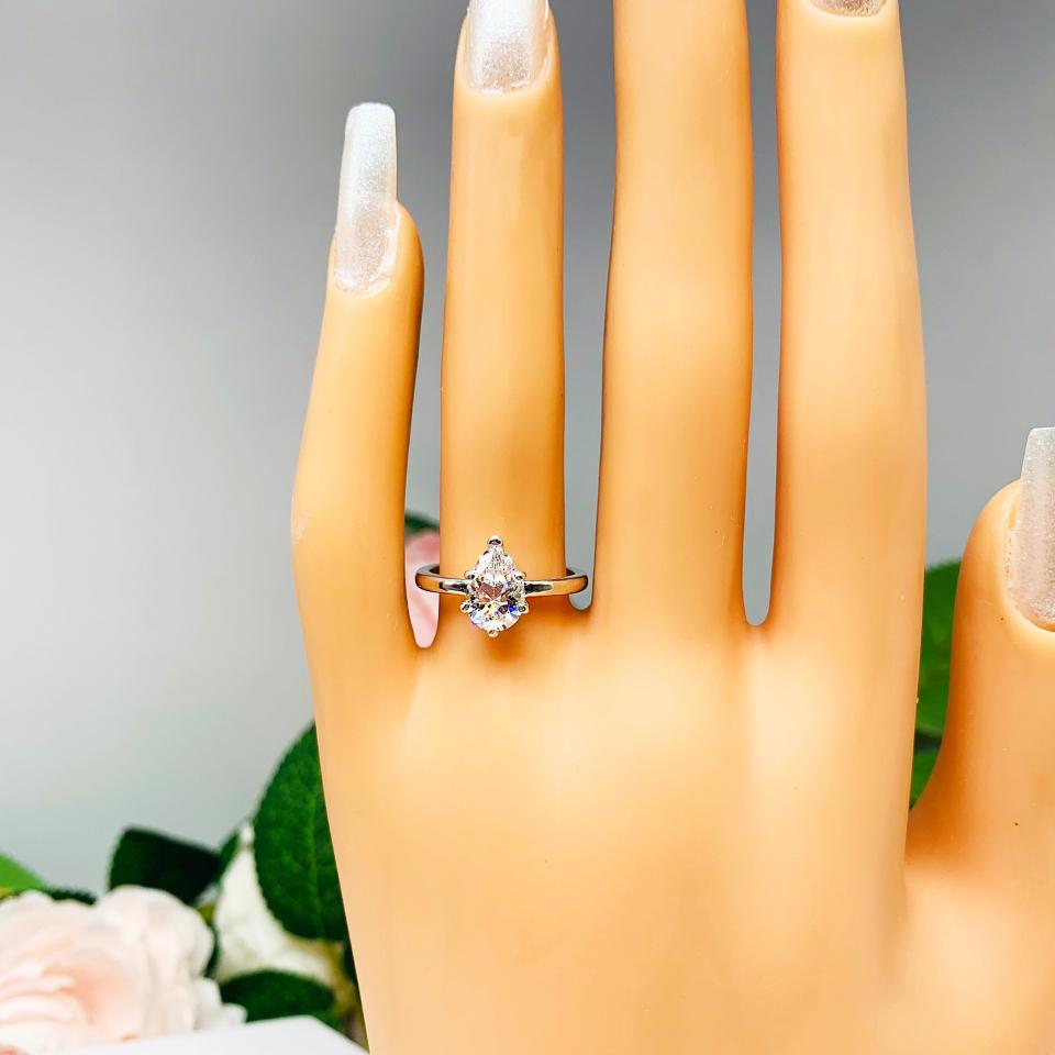 Pear Cubic Zirconia 6 Prong Engagement Ring