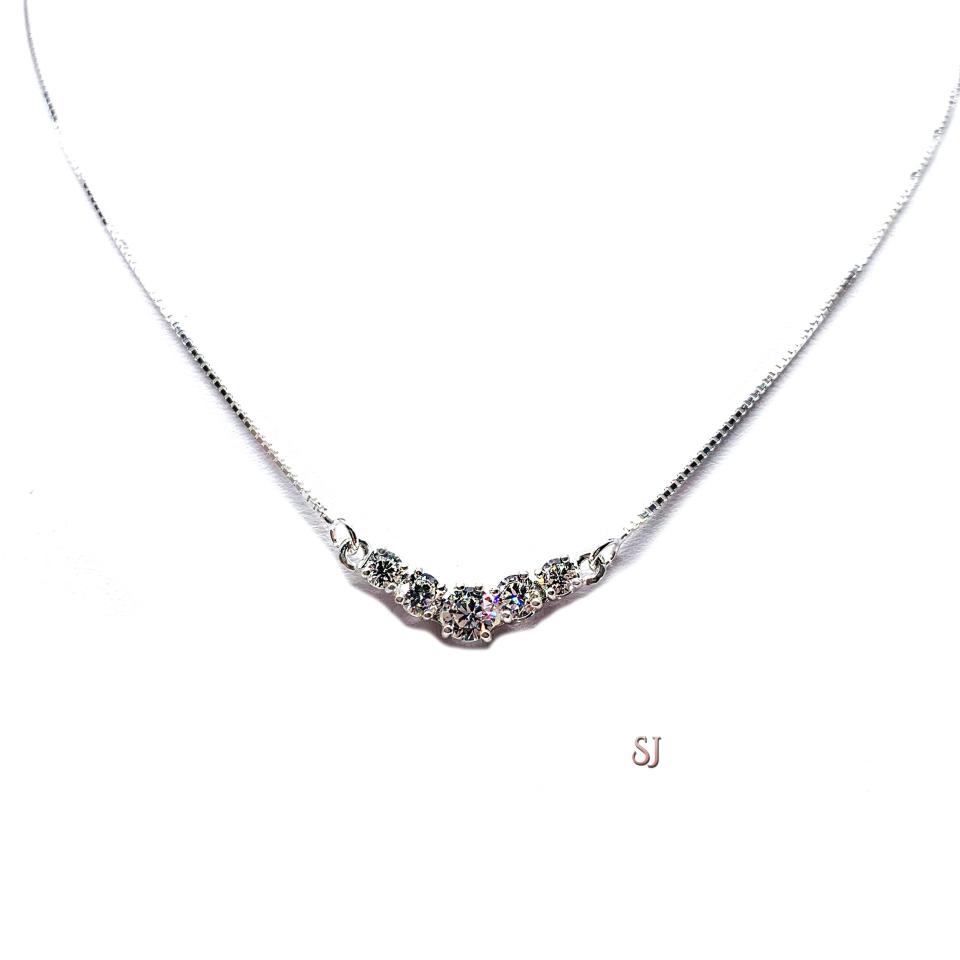 Five Stone Round CZ Pendant Necklace - Sterling silver V style chevron necklace- 6A quality near colorless cubic zirconia