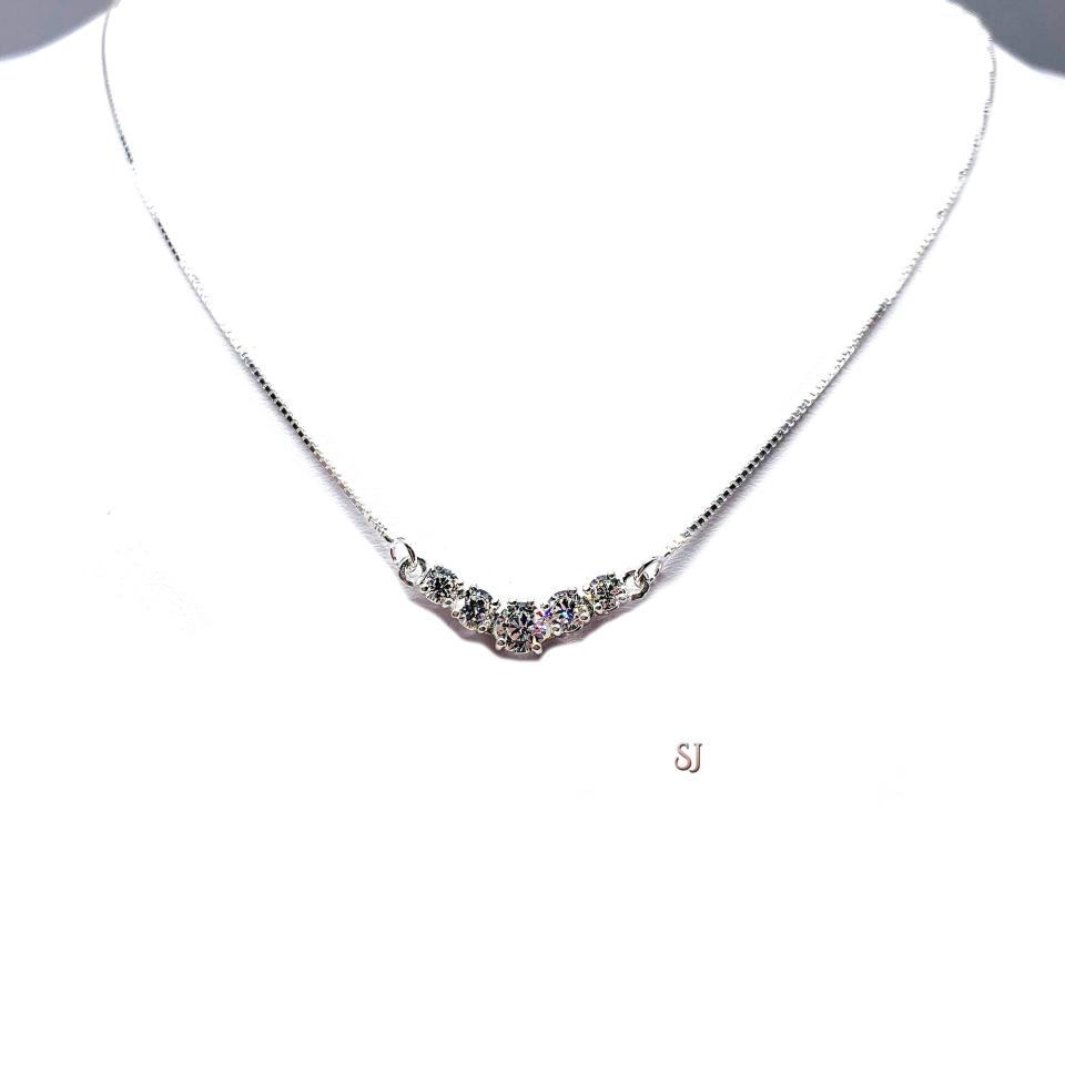 Five Stone Round CZ Pendant Necklace - Sterling silver V style chevron necklace- 6A quality near colorless cubic zirconia