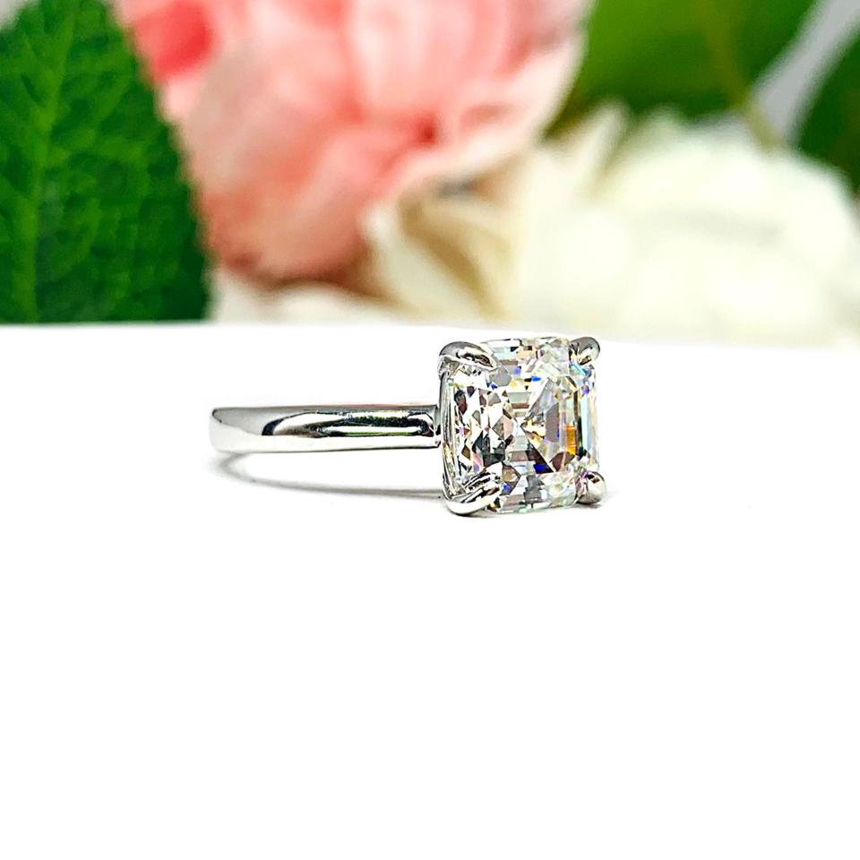Asscher 8mm CZ 10k White Gold Engagement Ring Cathedral Setting