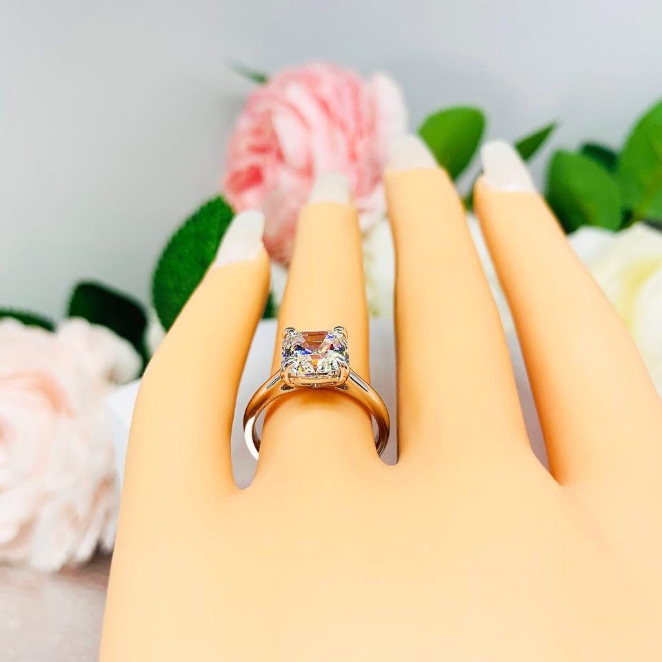 Asscher 8mm CZ 10k White Gold Engagement Ring Cathedral Setting