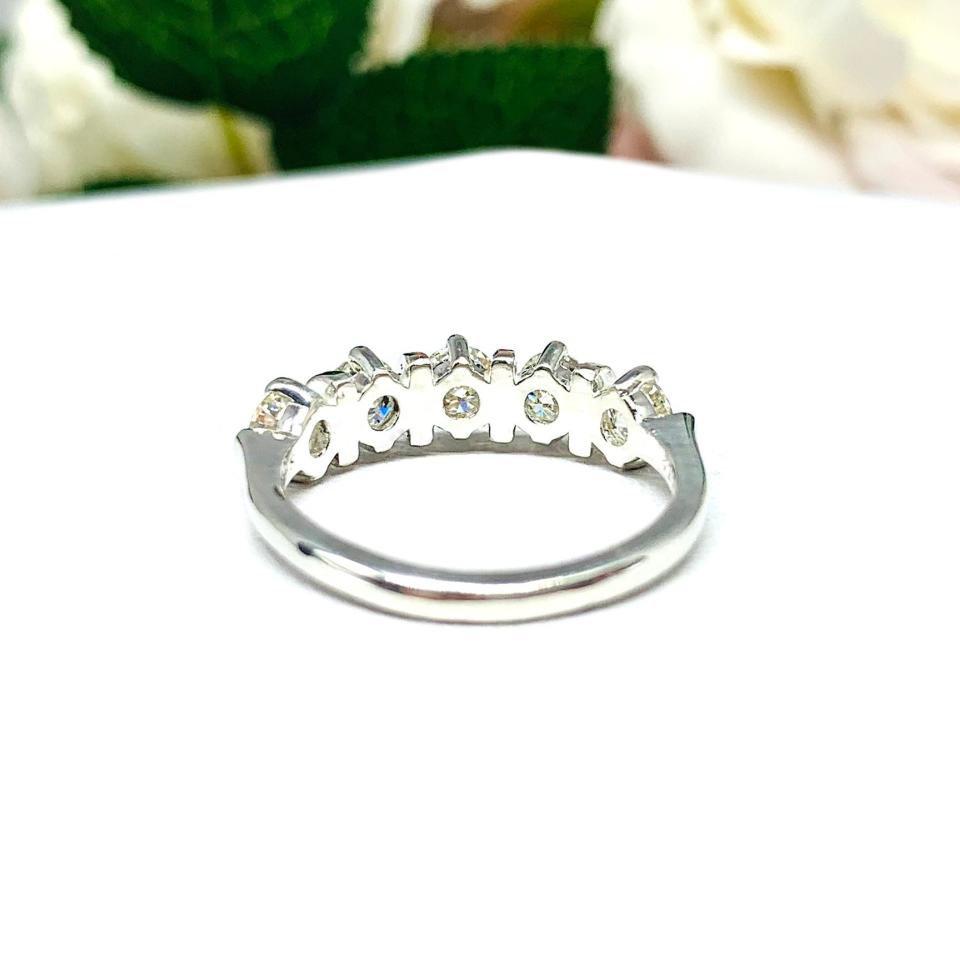 Moissanite 5 Stone Sterling Silver Band - 4mm round authentic moissanites - Alternative stone wedding or anniversary ring