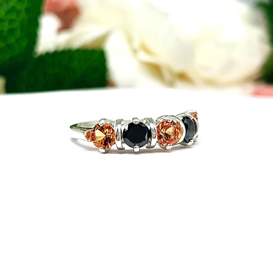 Halloween Lab Sapphire and Cubic Zirconia Five Stone Ring