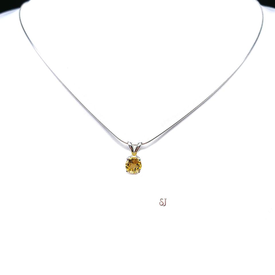 Golden Citrine Round Pendant Sterling Silver Necklace 6mm Natural November Birthstone