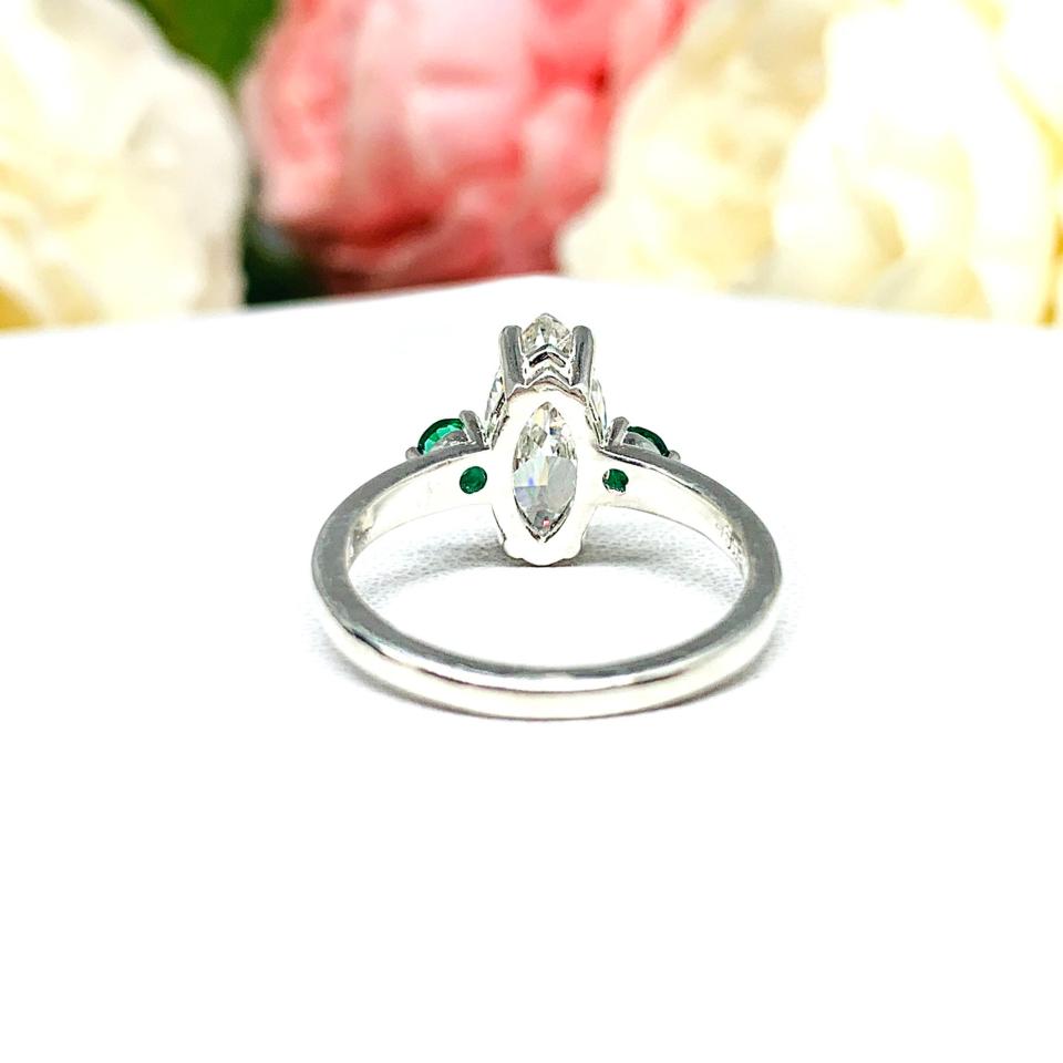Marquise Cubic Zirconia Lab Emerald Accents Engagement Ring
