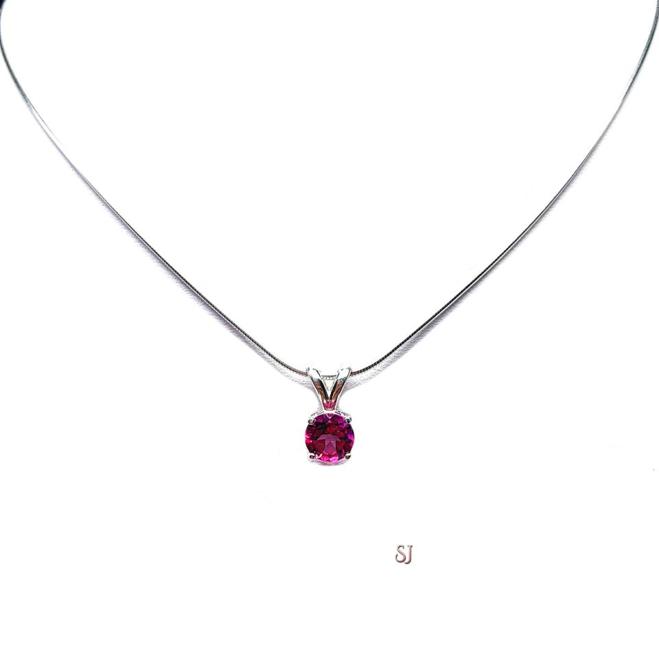 Round Mystic Pink Topaz Pendant -  Sterling silver necklace - 6mm genuine gemstone - October birthstone alternative gift