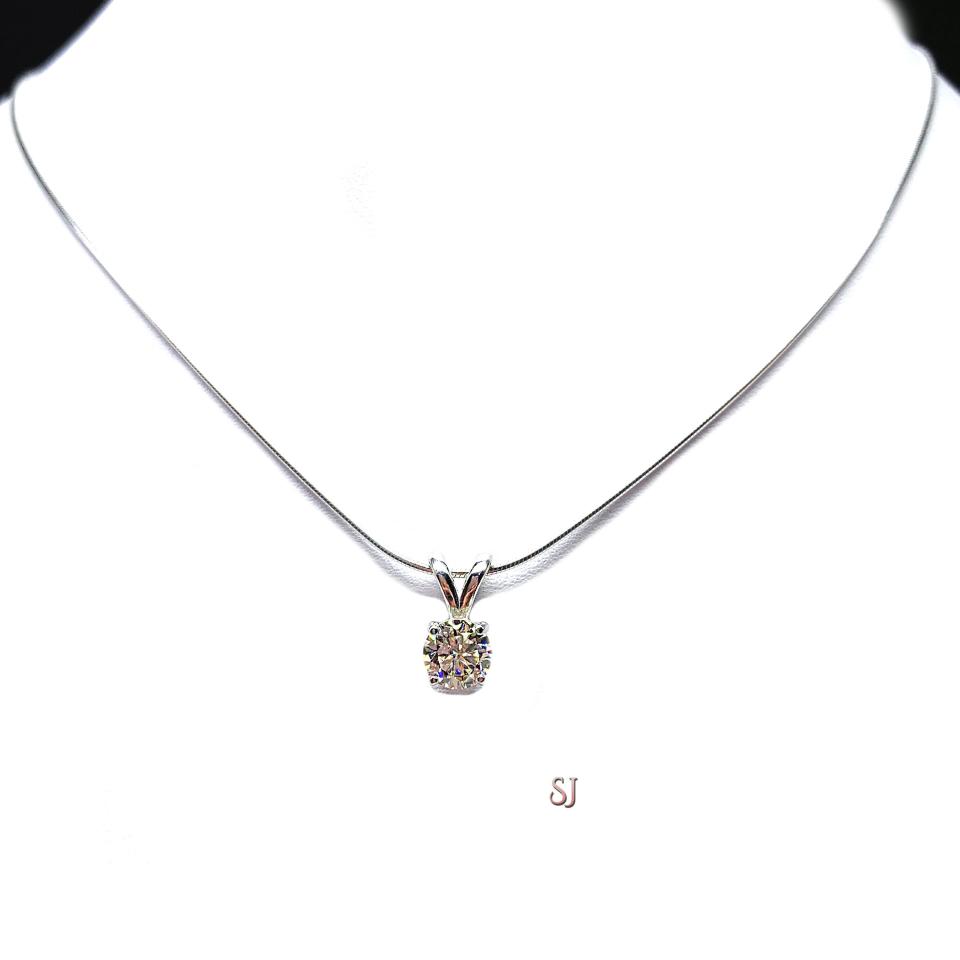 Round Moissanite Sterling Silver Pendant Necklace Authentic April Birthstone