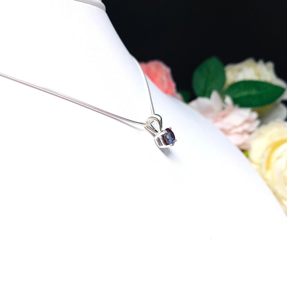 Lab Alexandrite Pendant Sterling Silver Necklace - 6mm Round - June Birthstone Gift