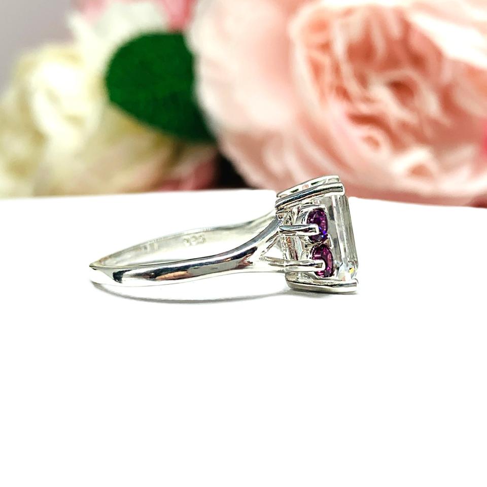 Emerald Cut Natural White Topaz Wine Color Garnet Accents Ring Size 8 FINAL SALE