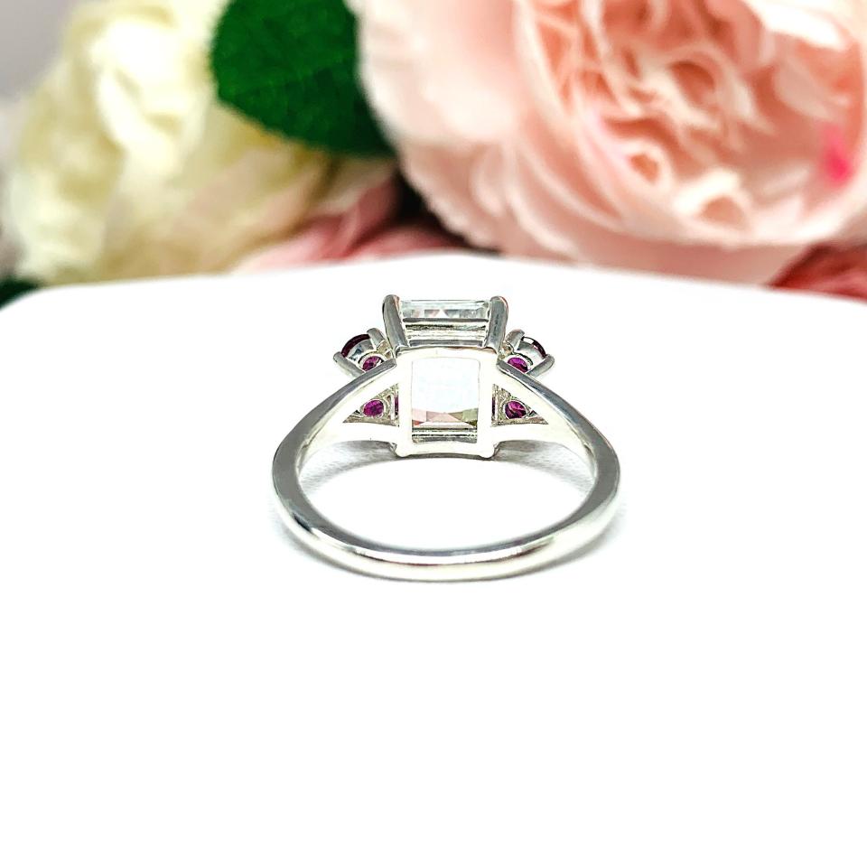 Emerald Cut Natural White Topaz Wine Color Garnet Accents Ring Size 8 FINAL SALE