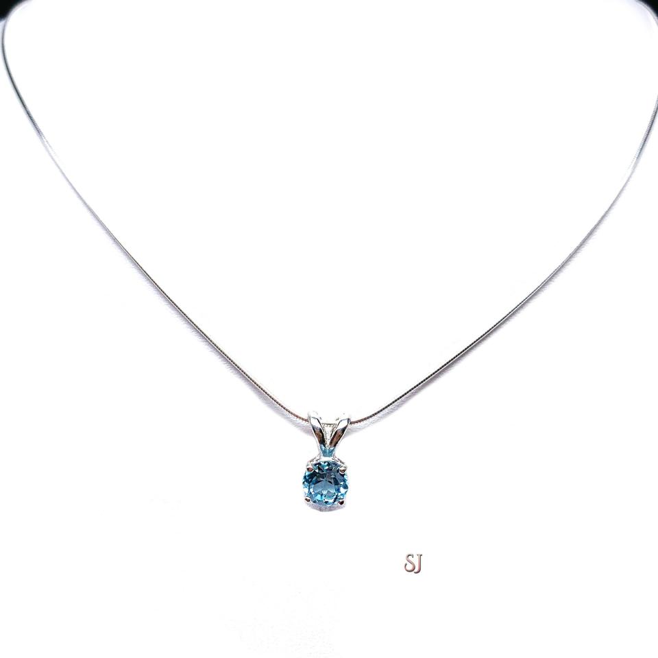 Sky Blue Topaz Pendant Sterling Silver Necklace Round 6mm March Birthstone Alternative Pendant