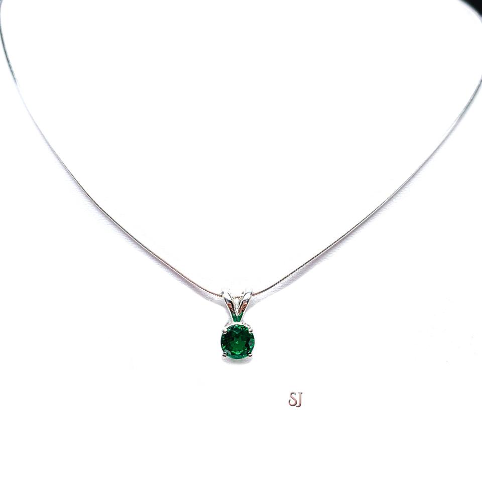 Lab Created Emerald Pendant - 6mm round - Sterling silver necklace - May birthstone gift