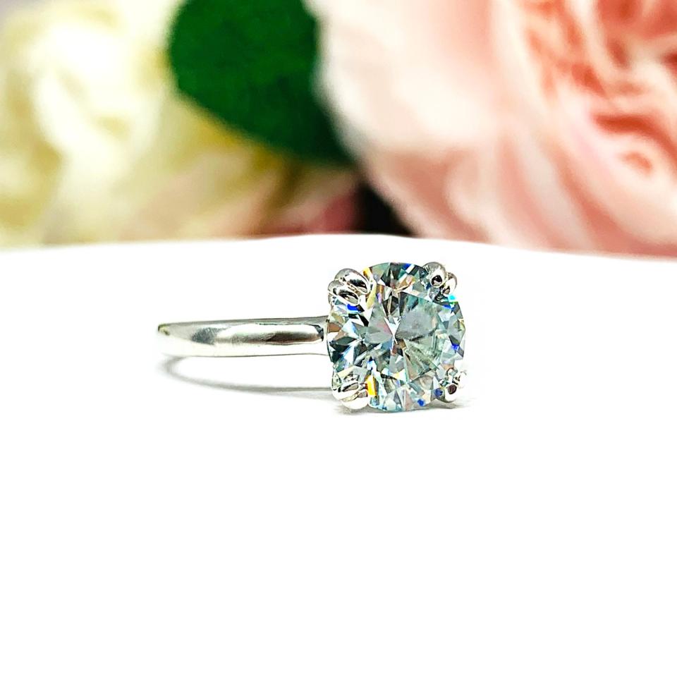 Round Steel Blue Moissanite Sterling Silver Engagement Ring Authentic 10.5mm 4.41 carats