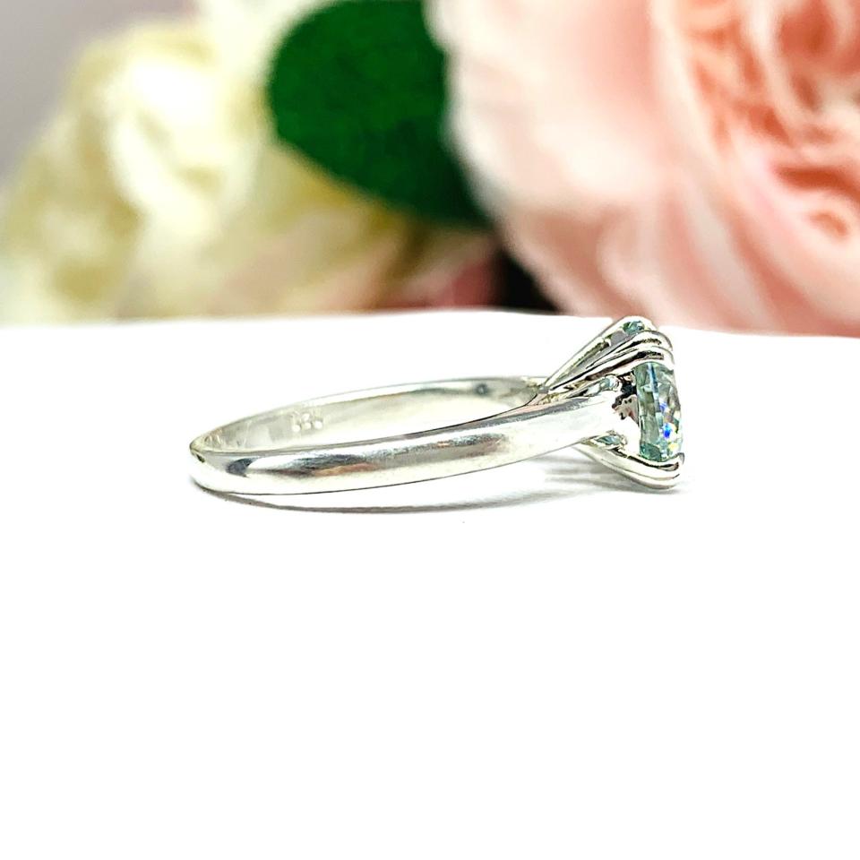 Round Steel Blue Moissanite Sterling Silver Engagement Ring Authentic 10.5mm 4.41 carats