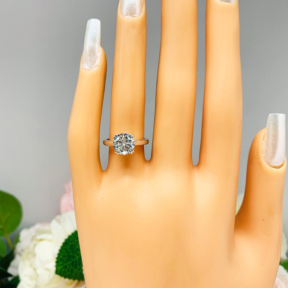 Round Steel Blue Moissanite Sterling Silver Engagement Ring Authentic 10.5mm 4.41 carats