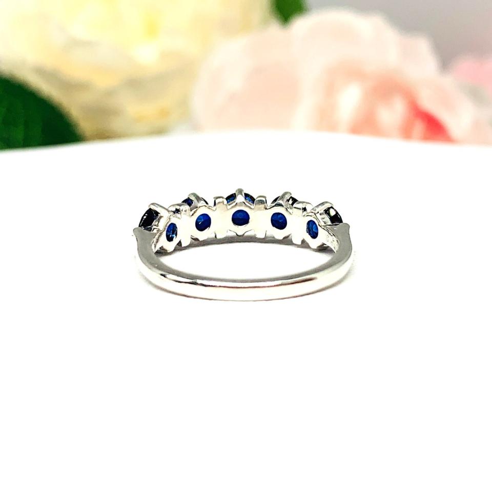 Lab Blue Sapphire 5 Stone Ring Sterling Silver September Birthstone 4mm Round SIZE 7 FINAL SALE