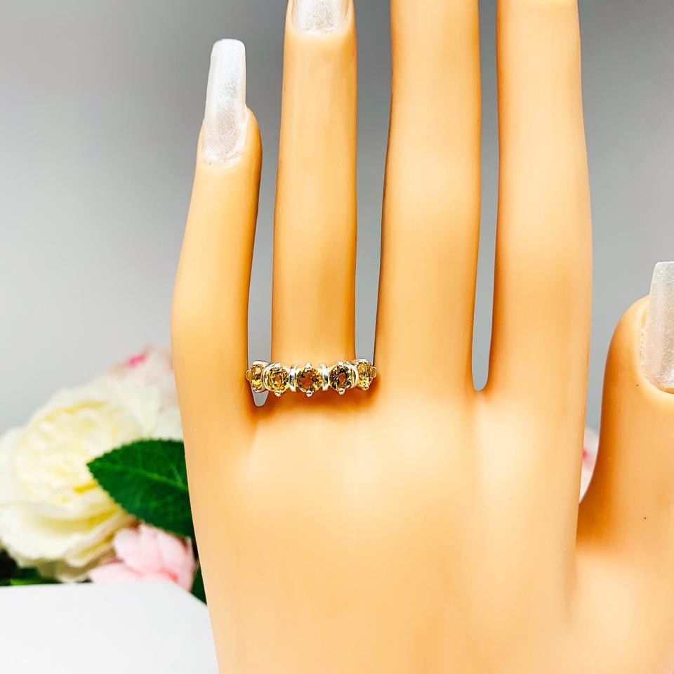 Citrine Five Stone Sterling Silver Ring Natural 4mm Round November Birthstone SIZE 7 FINAL SALE