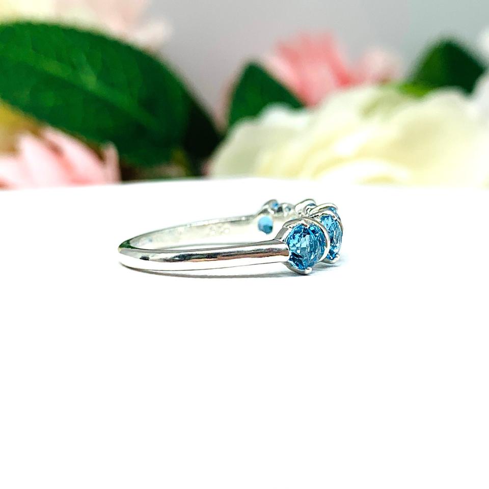Swiss Blue Topaz Five Stone Sterling Silver Ring 4mm Natural Round December Birthstone SIZE 7 FINAL SALE