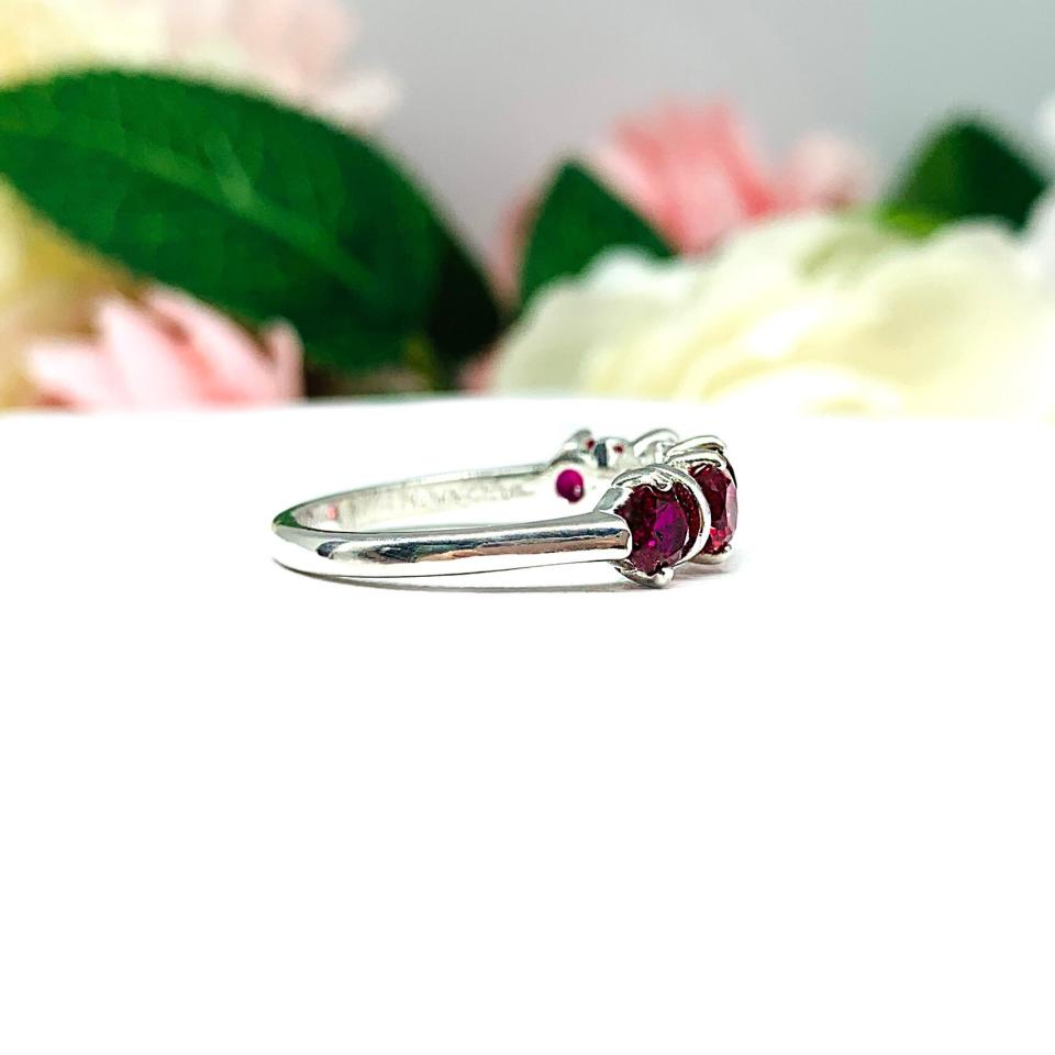 Lab Created Ruby 5 Stone Sterling Silver Ring July Birthstone Round 4mm Size 7 FINAL SALE