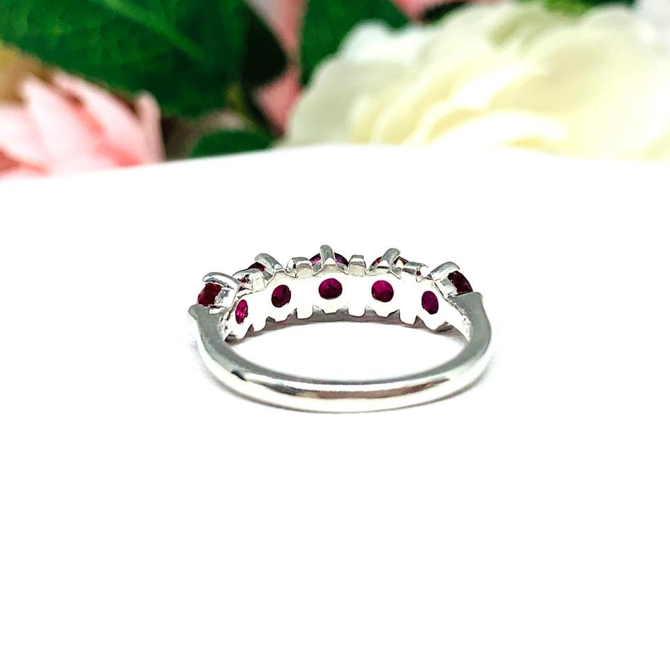 Lab Created Ruby 5 Stone Sterling Silver Ring July Birthstone Round 4mm Size 7 FINAL SALE