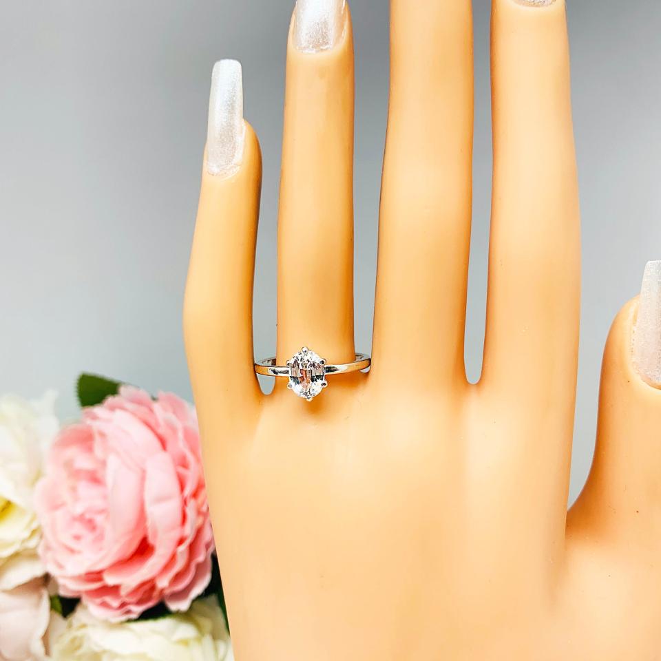 Lab White Sapphire Oval Six Prong Ring
