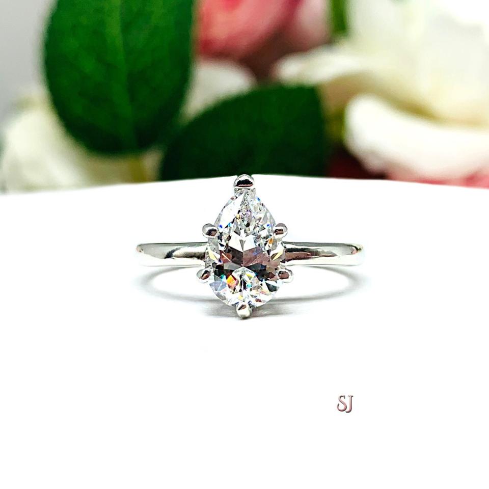 Pear Cubic Zirconia 6 Prong Engagement Ring