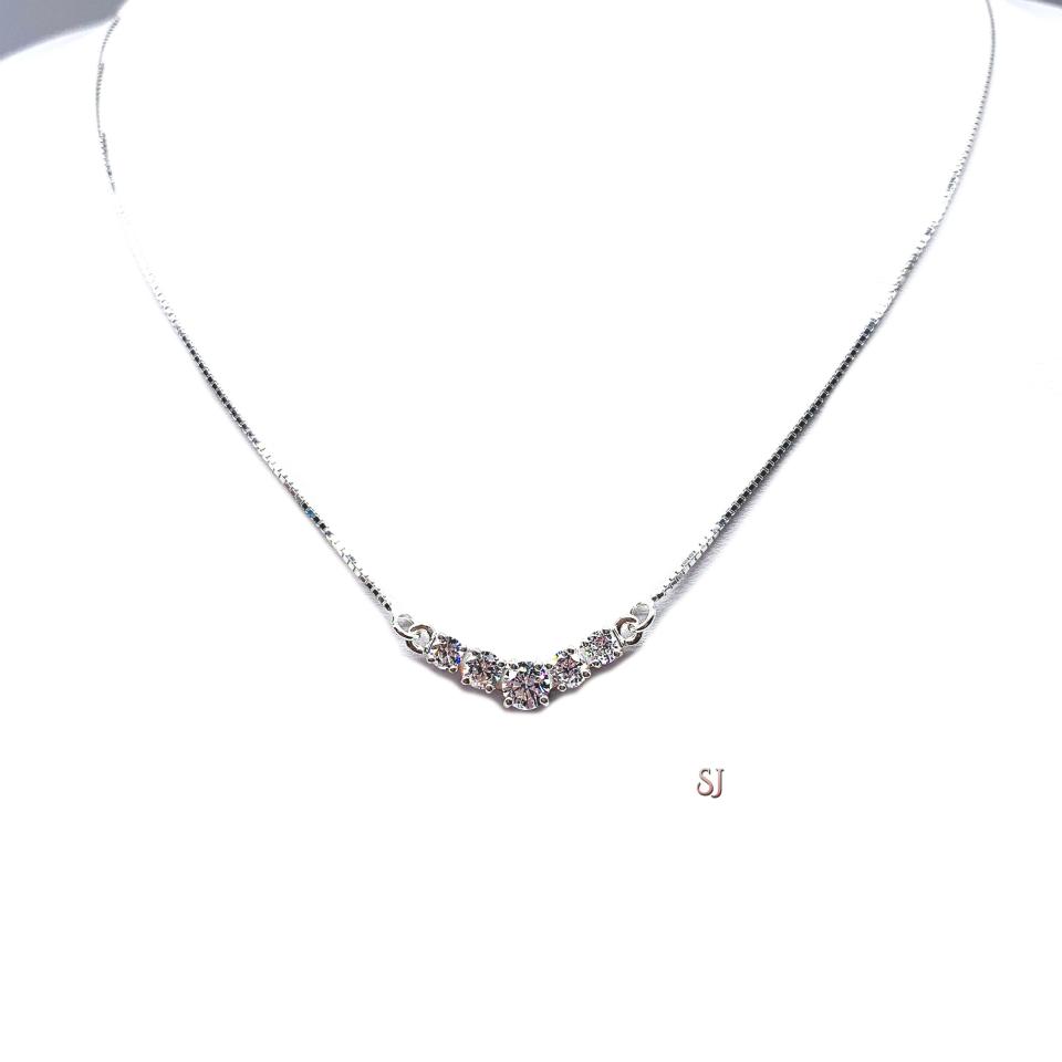 Five Stone Round CZ Pendant Necklace - Sterling silver V style chevron necklace- 6A quality cubic zirconia