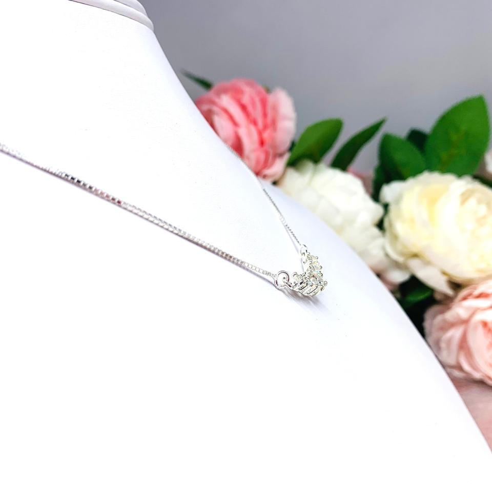 Five Stone Round CZ Pendant Necklace - Sterling silver V style chevron necklace- 6A quality near colorless cubic zirconia