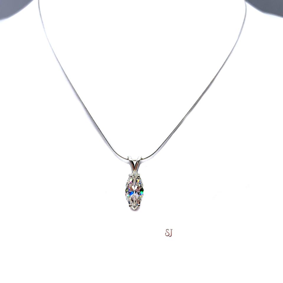 Marquise CZ Pendant Necklace -  6A quality near colorless CZ - Sterling silver setting - Sterling silver chain