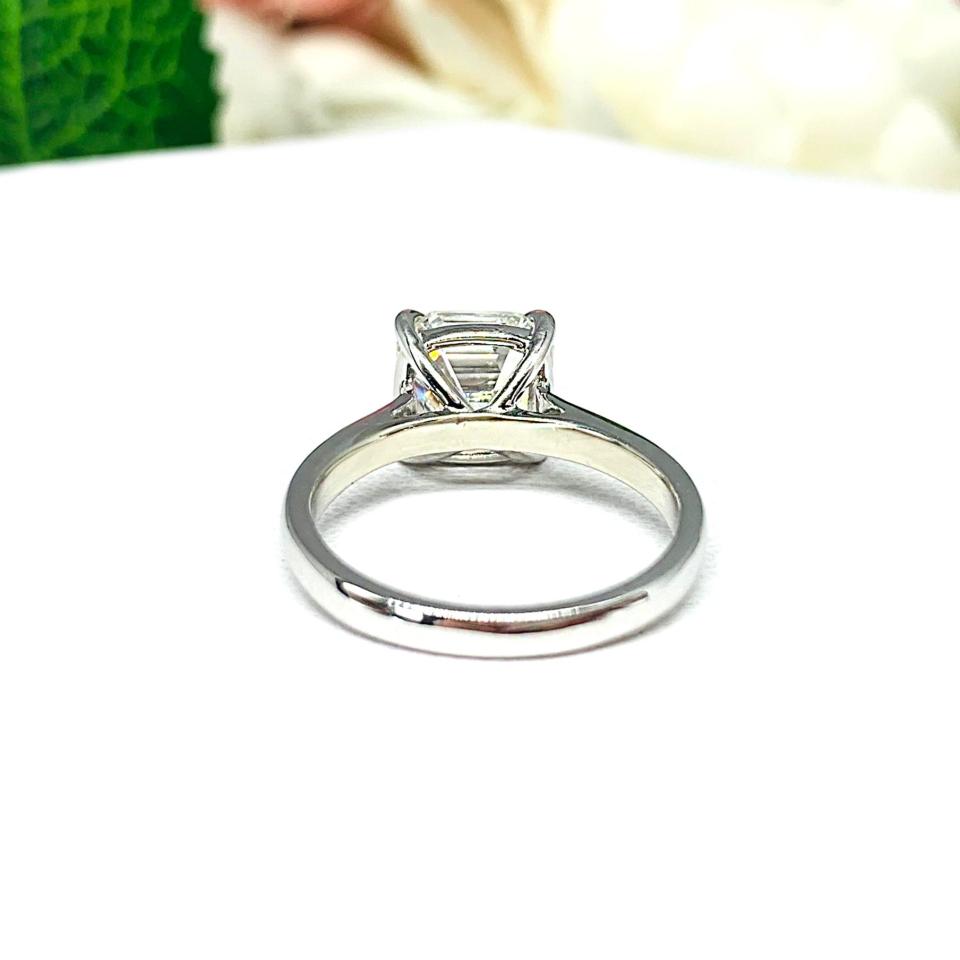 Asscher 8mm CZ 10k White Gold Engagement Ring Cathedral Setting