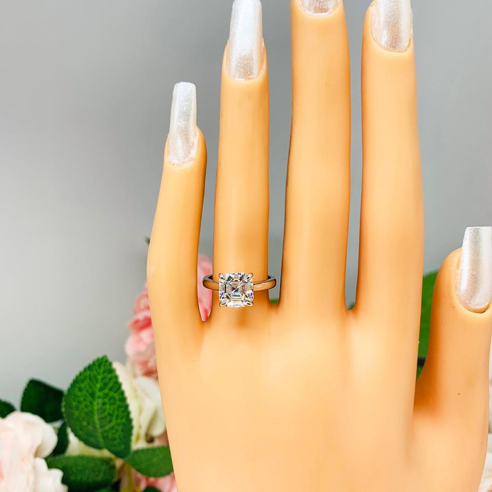 Asscher 8mm CZ 10k White Gold Engagement Ring Cathedral Setting