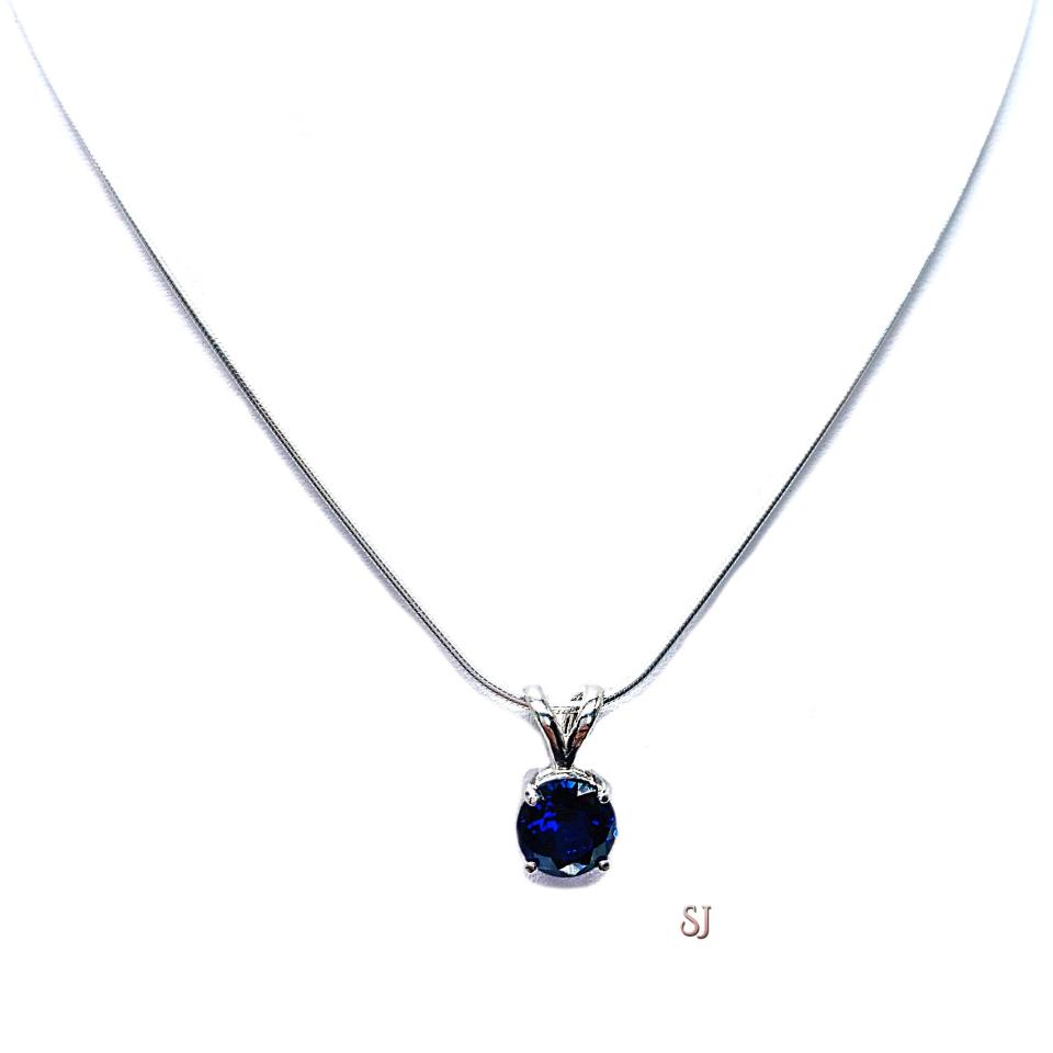Lab Blue Sapphire Oval Pendant Sterling Silver Necklace September Birthstone