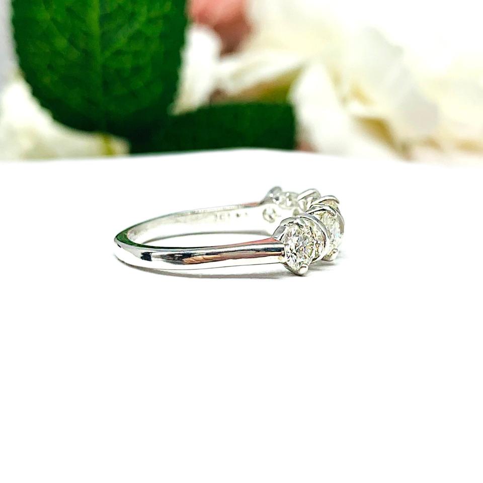 Moissanite 5 Stone Sterling Silver Band - 4mm round authentic moissanites - Alternative stone wedding or anniversary ring