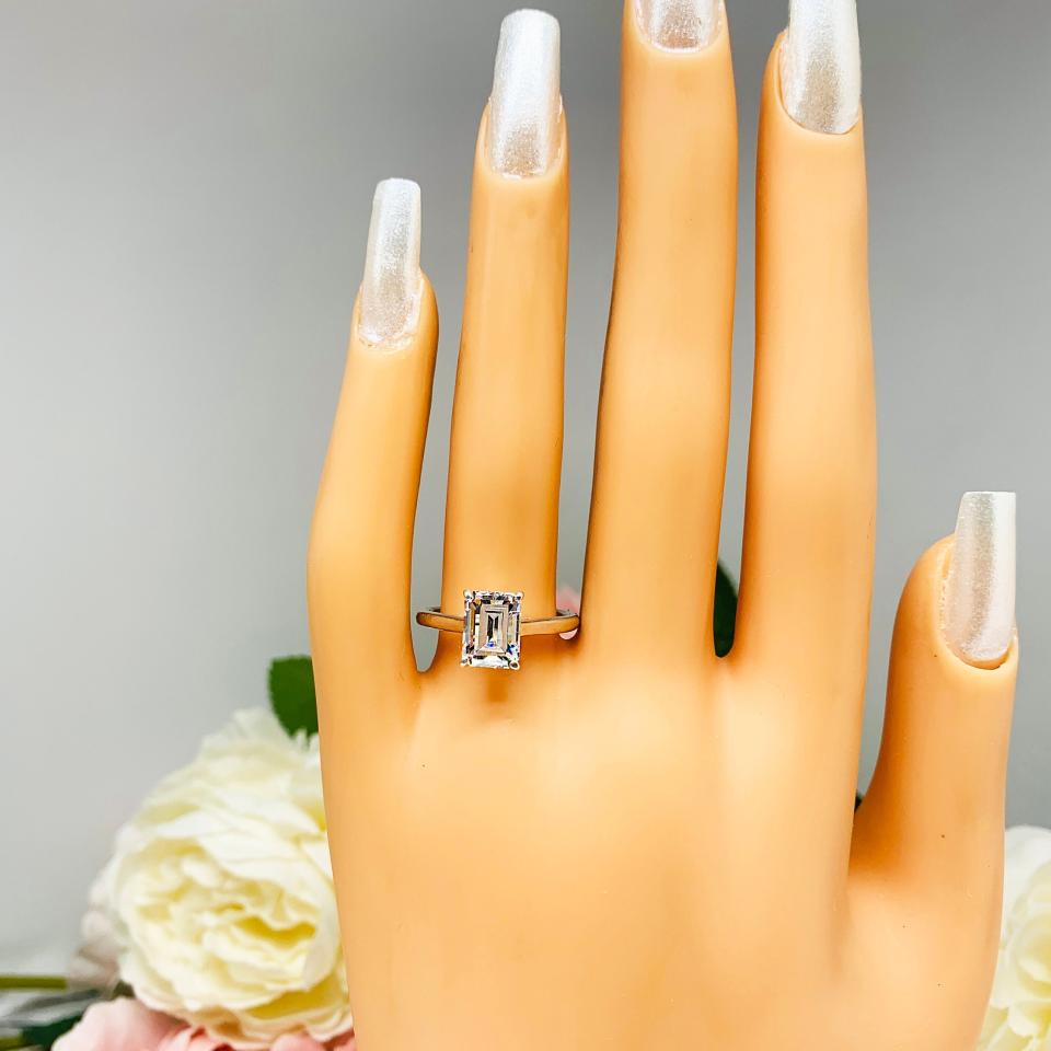 Emerald Cubic Zirconia 8.5x6.5mm Engagement Ring