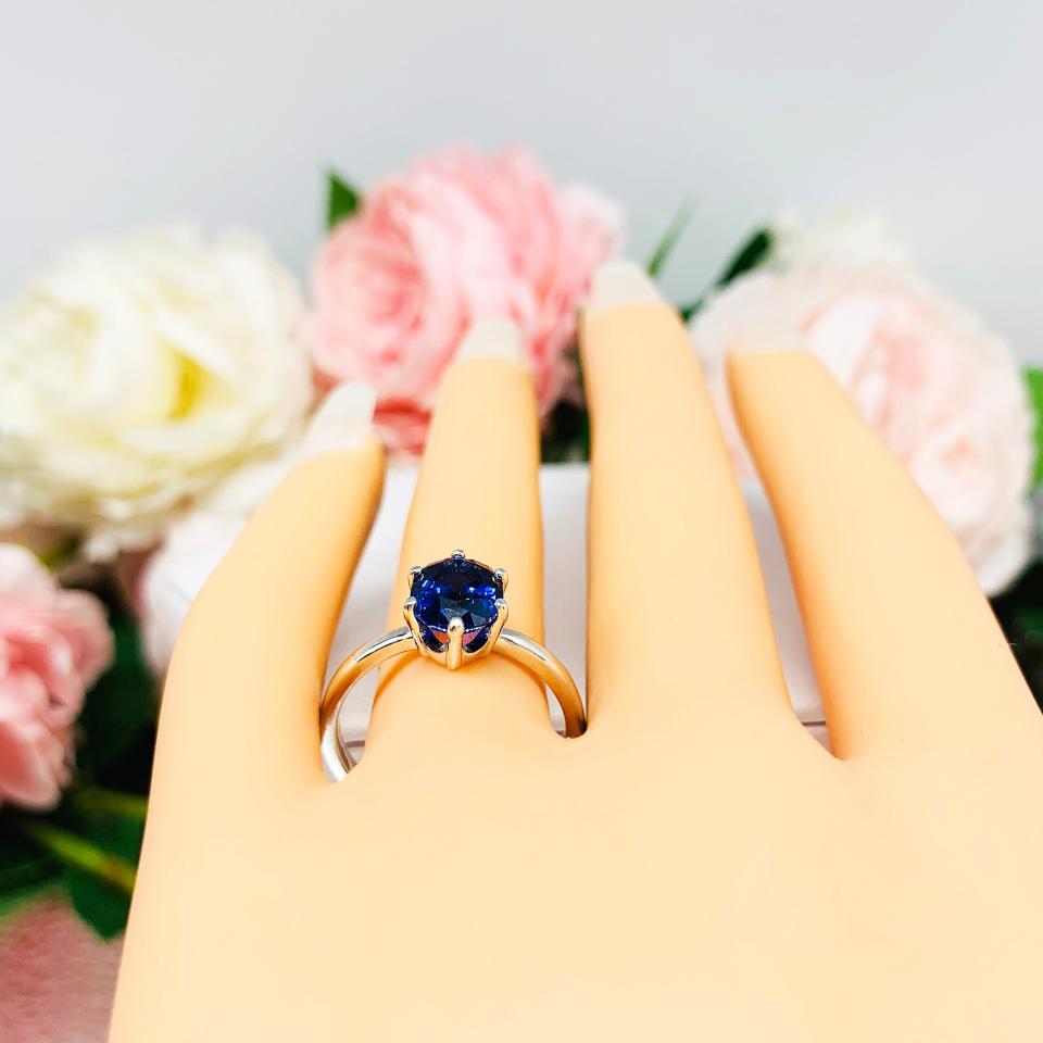 Lab Blue Sapphire Oval 6 Prong Ring