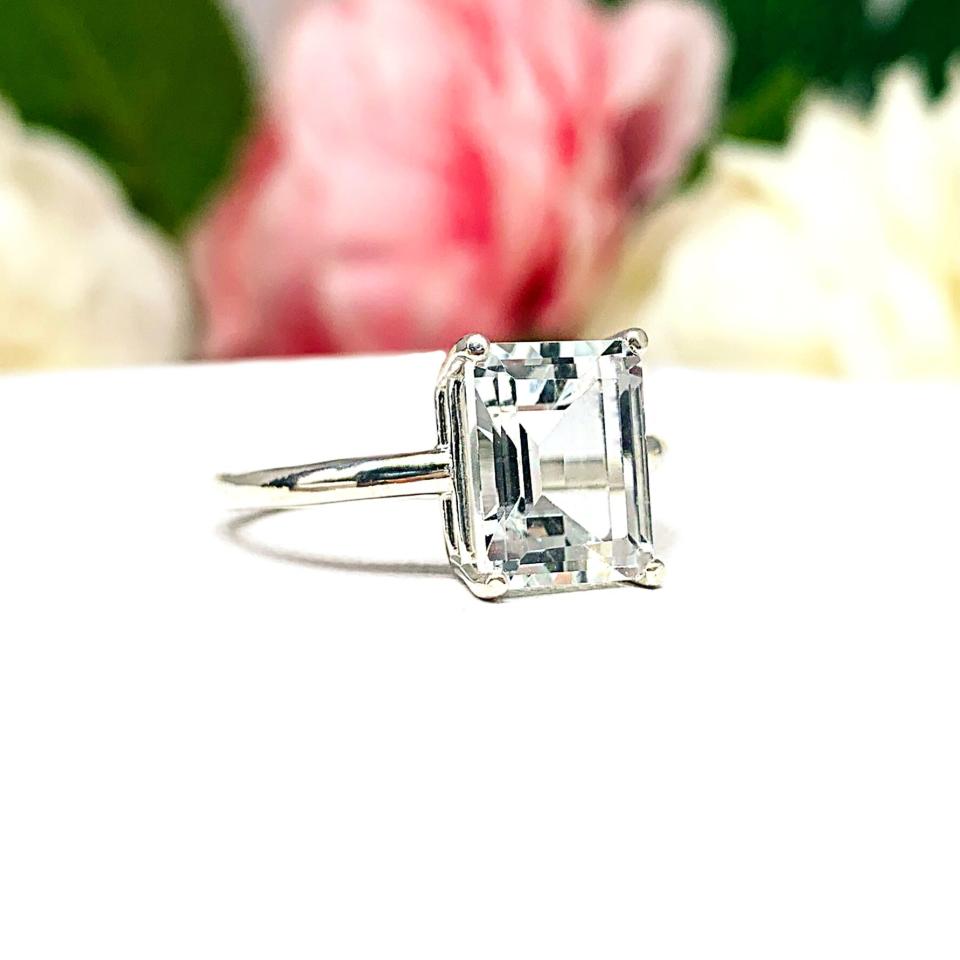Natural White Topaz Emerald Cut Ring