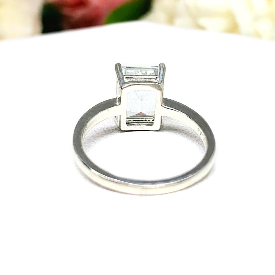 Natural White Topaz Emerald Cut Ring
