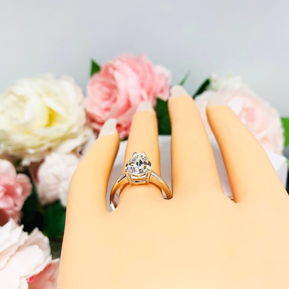 Pear Near Colorless 12x8mm Cubic Zirconia Wide Band Engagement Ring