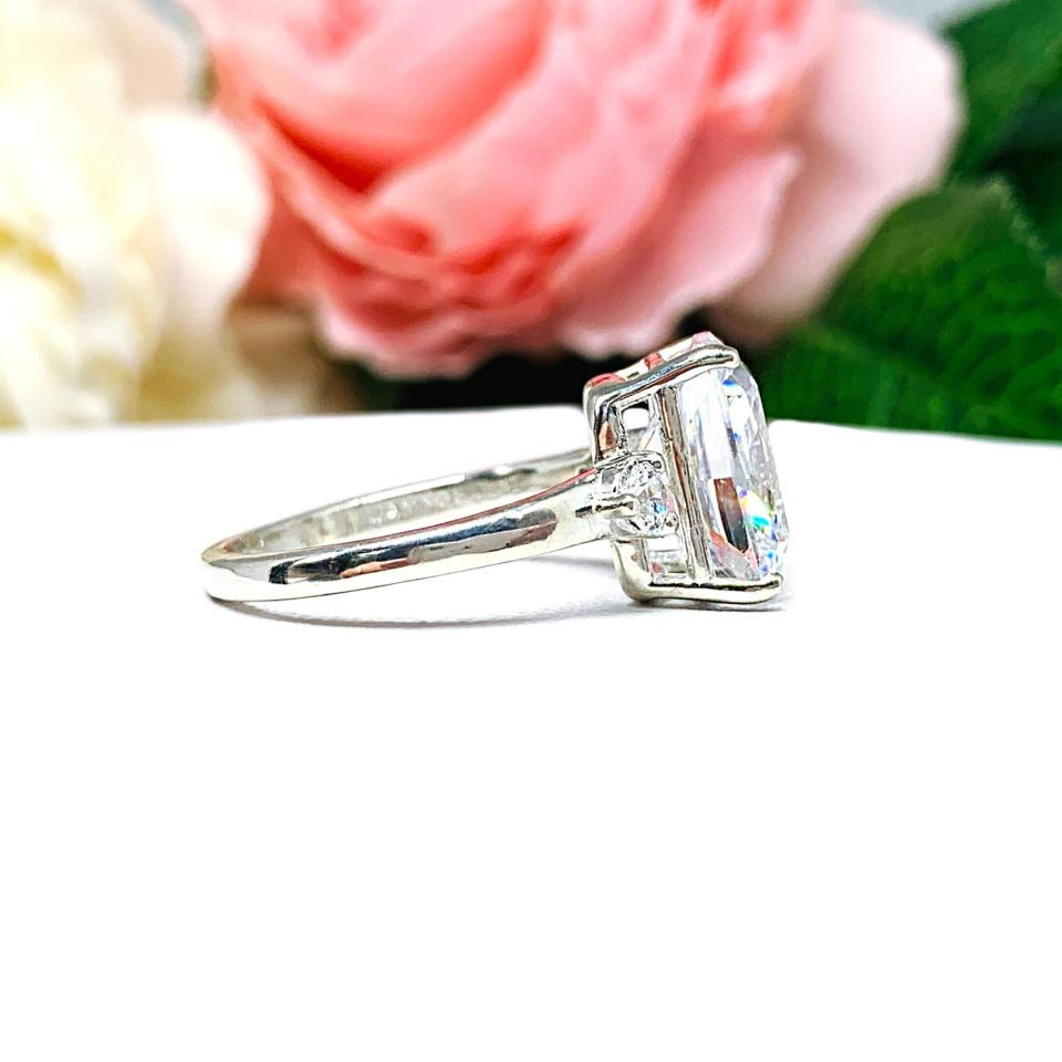 Cushion-Cut CZ 3-Stone Engagement Ring • 12x10mm, Sterling Silver, Size 7